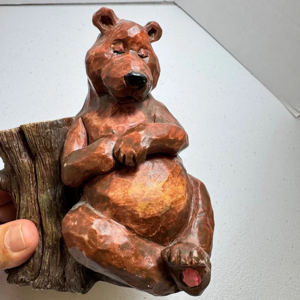 VTG Rustic wooden Bear Bathroom ART Toothbrush Soap holders Bear Tree Carved set
